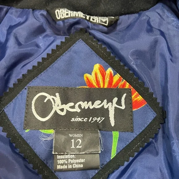 Obermeyer Iris Blue Floral Zip Front Insulated Ski Snowboard Hood Coat Women 12 - Picture 16 of 16